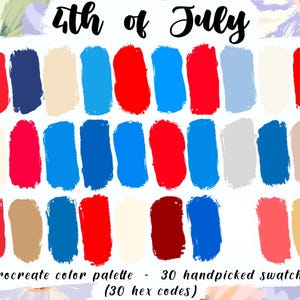 4th of July - Procreate Palette, 30 HEX Codes, Patriotic Color Swatches, Digital Download, US Themed Colors