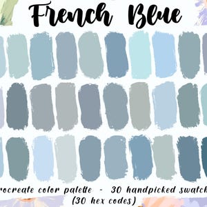 French Blue - Procreate Palette, 30 HEX-Codes, iPad Palette, Kühle Pastell Dirty Blau Grau Farbmuster, British Vintage, French Retro