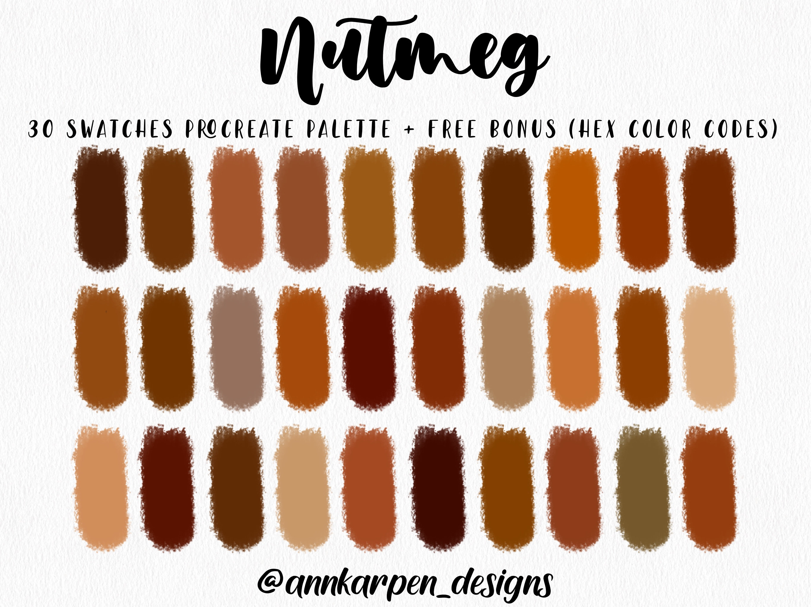 Nutmeg Procreate Palette, 30 HEX Color Codes, Instant Digital Download