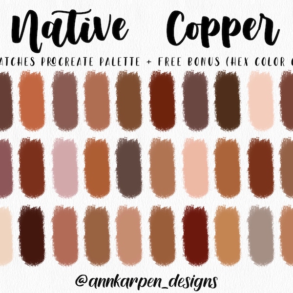Native Copper Procreate Palette, 30 HEX Color Codes, Instant Digital Download, iPad Pro Art, Metallic Illustration, Metal Color Swatches