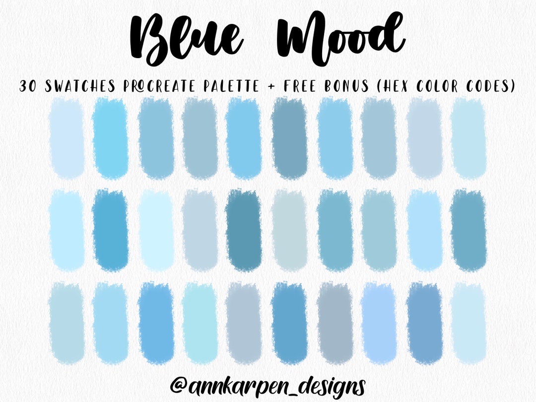 Blue Mood Procreate Palette, 30 HEX Color Codes, Instant Digital Download,  iPad Pro Art Sky Illustration, Pastel Light Blue Color Swatches 
