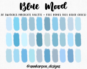 Light Blue Procreate Palette, 30 HEX Color Codes, Instant Digital Download,  iPad Pro Art Illustration, Pastel Sky Blue Swatches, Water Art