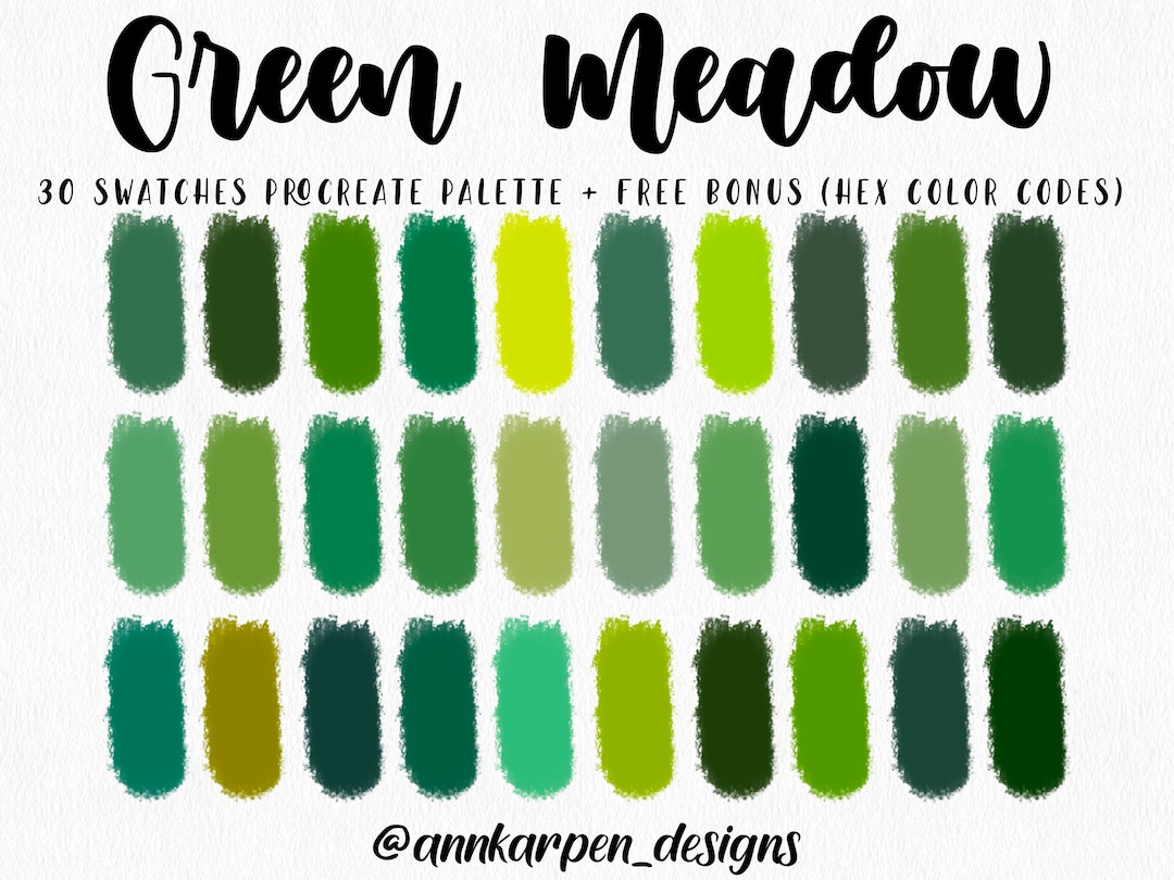 Green Meadow Procreate Palette, 30 HEX Color Codes, Instant Digital