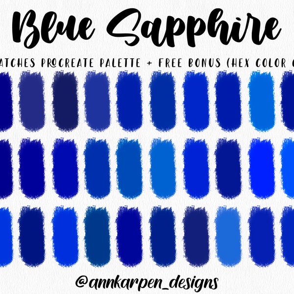 Blue Sapphire Procreate Palette, 30 HEX Color Codes, Instant Digital Download, iPad Pro Art Crystal Illustration, Dark Navy Color Swatches