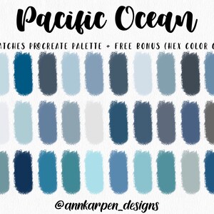 Pacific Ocean Procreate Palette, 30 HEX Color Codes, Instant Digital Download, iPad Pro Illustration, Blue Water Art, Moody Color Swatches