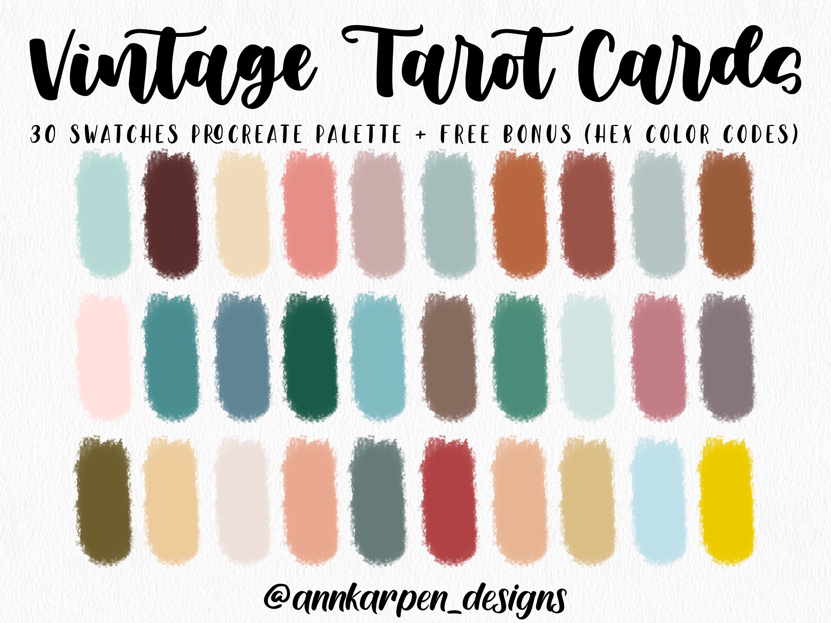 Vintage Tarot Cards Procreate Palette, 30 HEX Color Codes, Instant