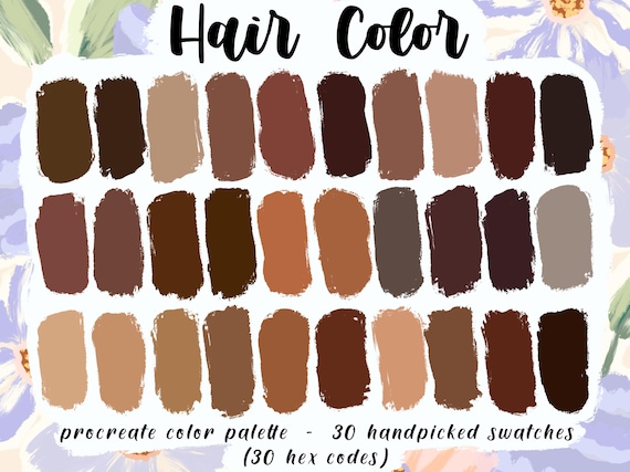 Hair Color - Procreate Palette, 30 Brown Swatches, Digital