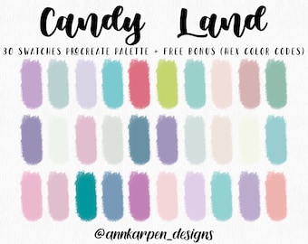 Candy Land Procreate Palette, 30 HEX Color Codes, Instant Digital Download, iPad Pro Art Illustration, Pastel Boho Kawaii Color Swatches