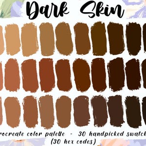 Palet donkere huid: voortplanten, 30 kleurstalen, digitale download, realistische huidtinten, hexadecimale codes