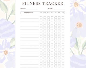 Fitness Tracker Printable Page Digital File, Instant Download, Work Out Routine Entry, Journal Insert Page, Print at Home A4 A5 A6 US Letter
