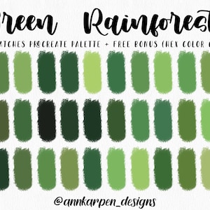 Green Rainforest Procreate Palette, 30 HEX Color Codes, Good Notes Garden Digital Journal Planner, iPad Illustration, Warm Tropical Swatches