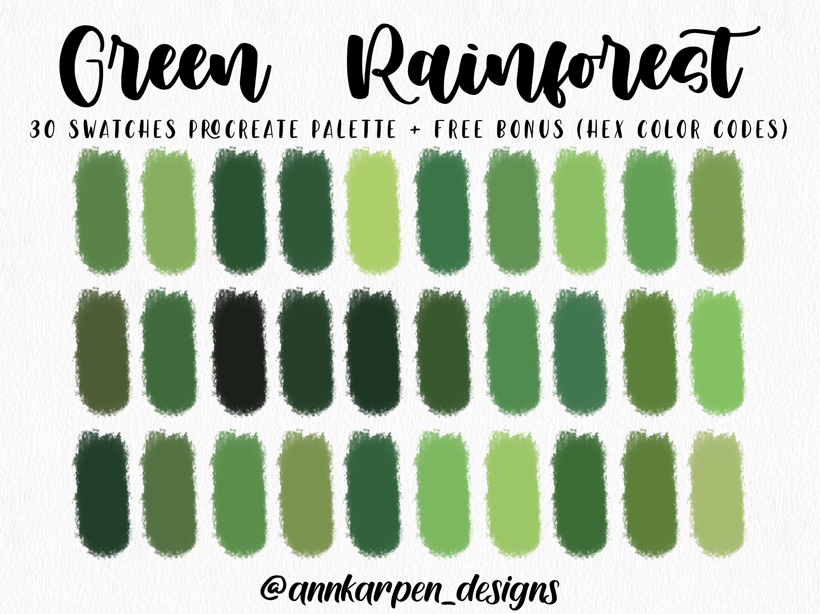 Green Rainforest Procreate Palette, 30 HEX Color Codes, Instant Digital  Download, iPad Pro Art Illustration, Warm Tropical Color Swatches