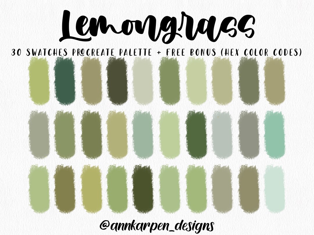 Lemongrass Procreate Palette, 30 HEX Color Codes, Instant Digital Download, iPad Pro Grass ...