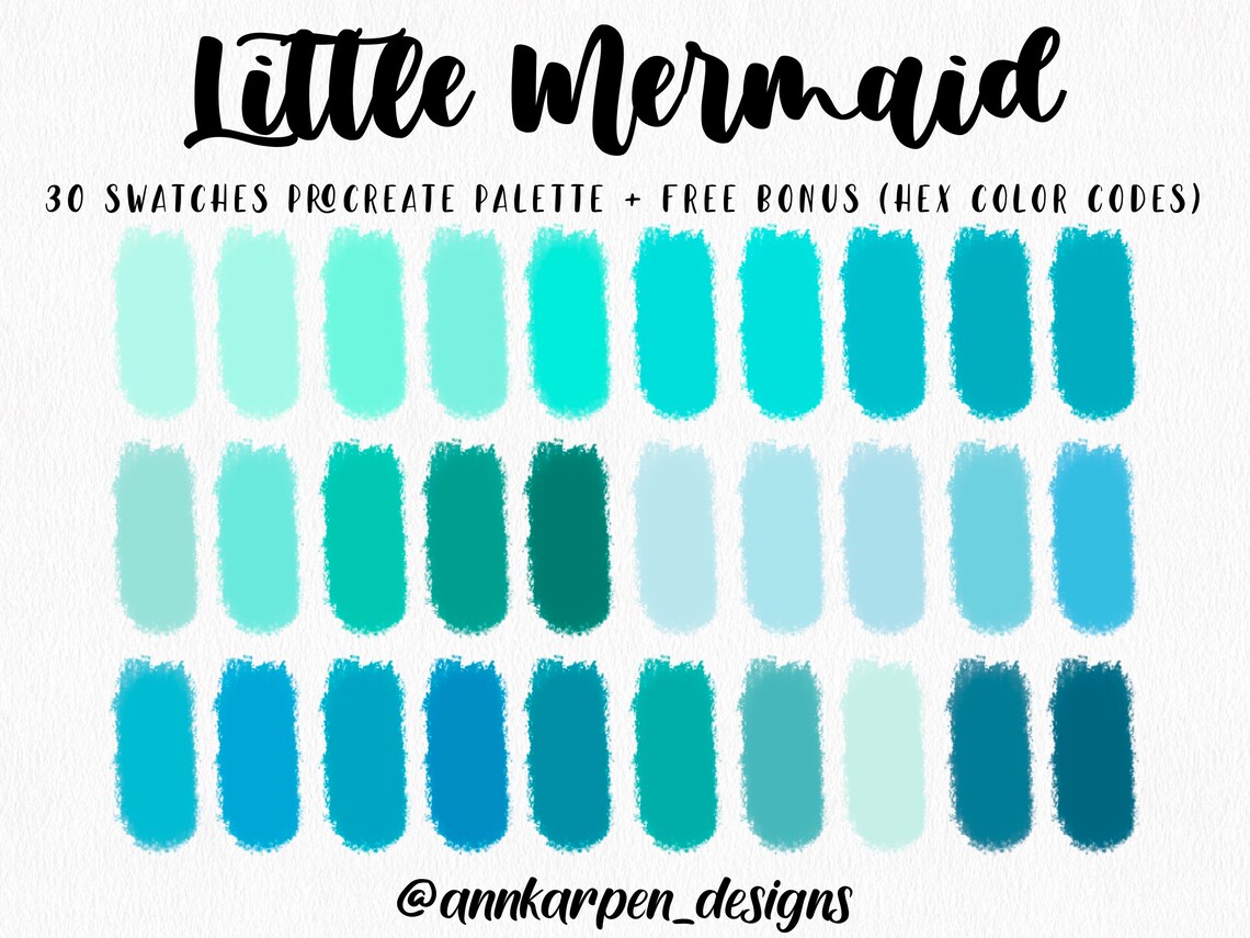 Little Mermaid Procreate Palette, 30 HEX Color Codes, Instant Digital ...