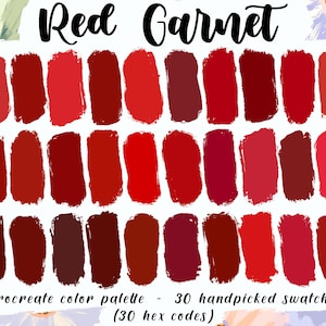 Red Garnet - Procreate Palette, 30 HEX Color Codes Included, iPad Pro Tools, Deep Dark Assorted Colors, Love Illustration, Deep Red Palette