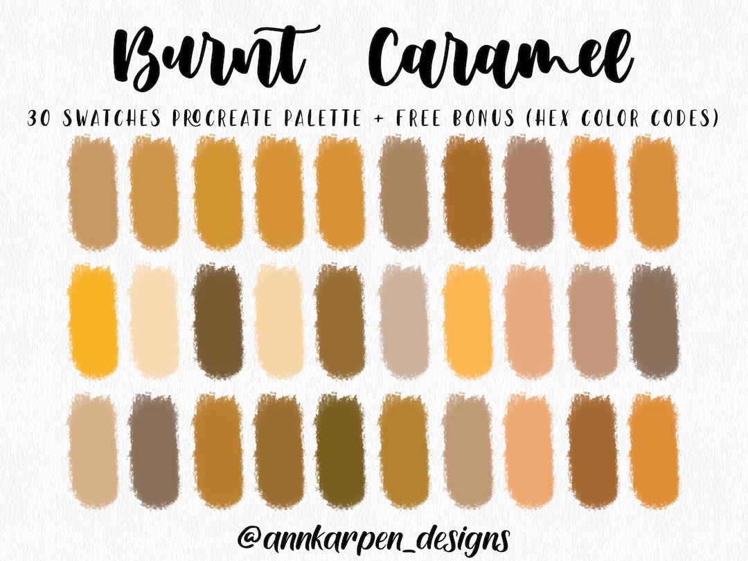 Burnt Caramel Procreate Palette, 30 HEX Color Codes, Instant Digital