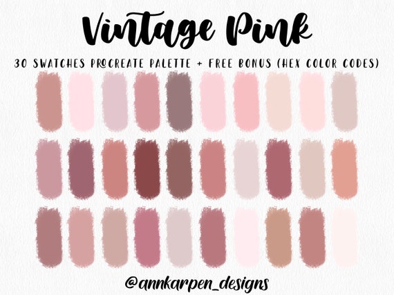 vintage-pink-procreate-palette-30-hex-color-codes-instant-etsy