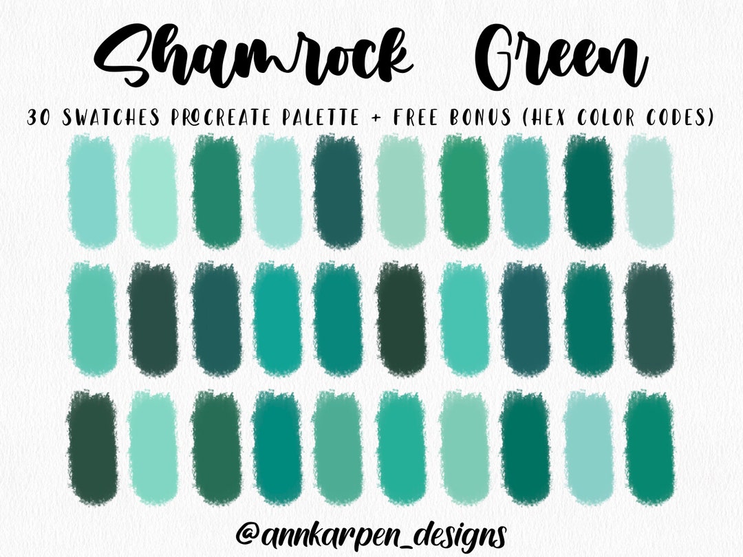 Shamrock Green Procreate Palette, 30 HEX Color Codes, Instant Digital