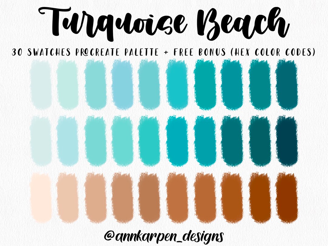 Turquoise Beach Procreate Palette, 30 HEX Color Codes, Instant Digital Download, iPad Pro Summer