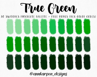 True Green Procreate Palette, 30 HEX Codes, Good Notes, Instant Download, Digital Planner, iPad Pro Illustration, Ombre Color Swatches