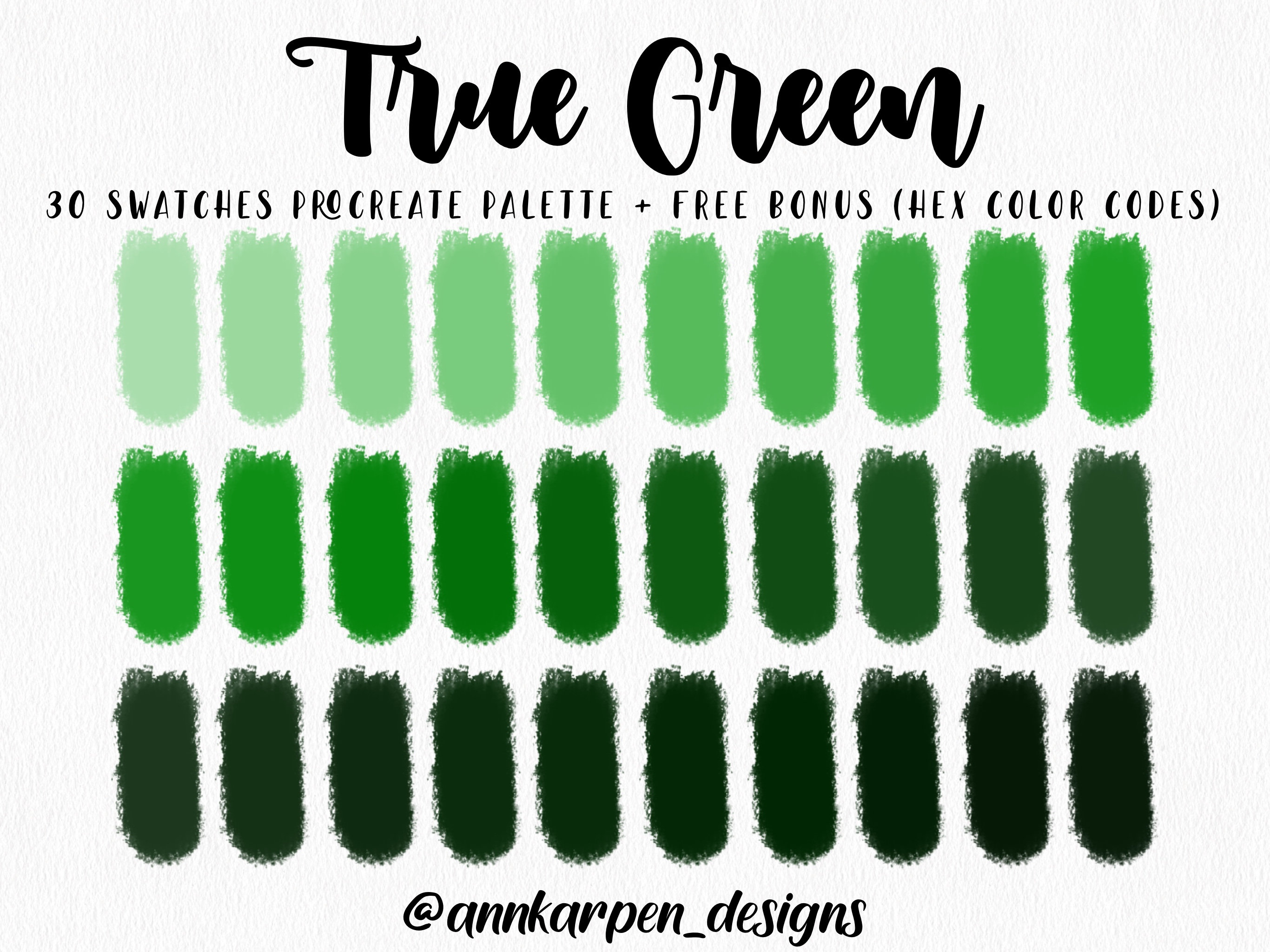 True Green Procreate Palette 30 HEX Color Codes Instant Digital 
