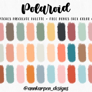 Polaroid Procreate Palette, 30 HEX Color Codes, Instant Digital Download, iPad Pro Art, Retro Anime Illustration, Boho Pastel Color Swatches