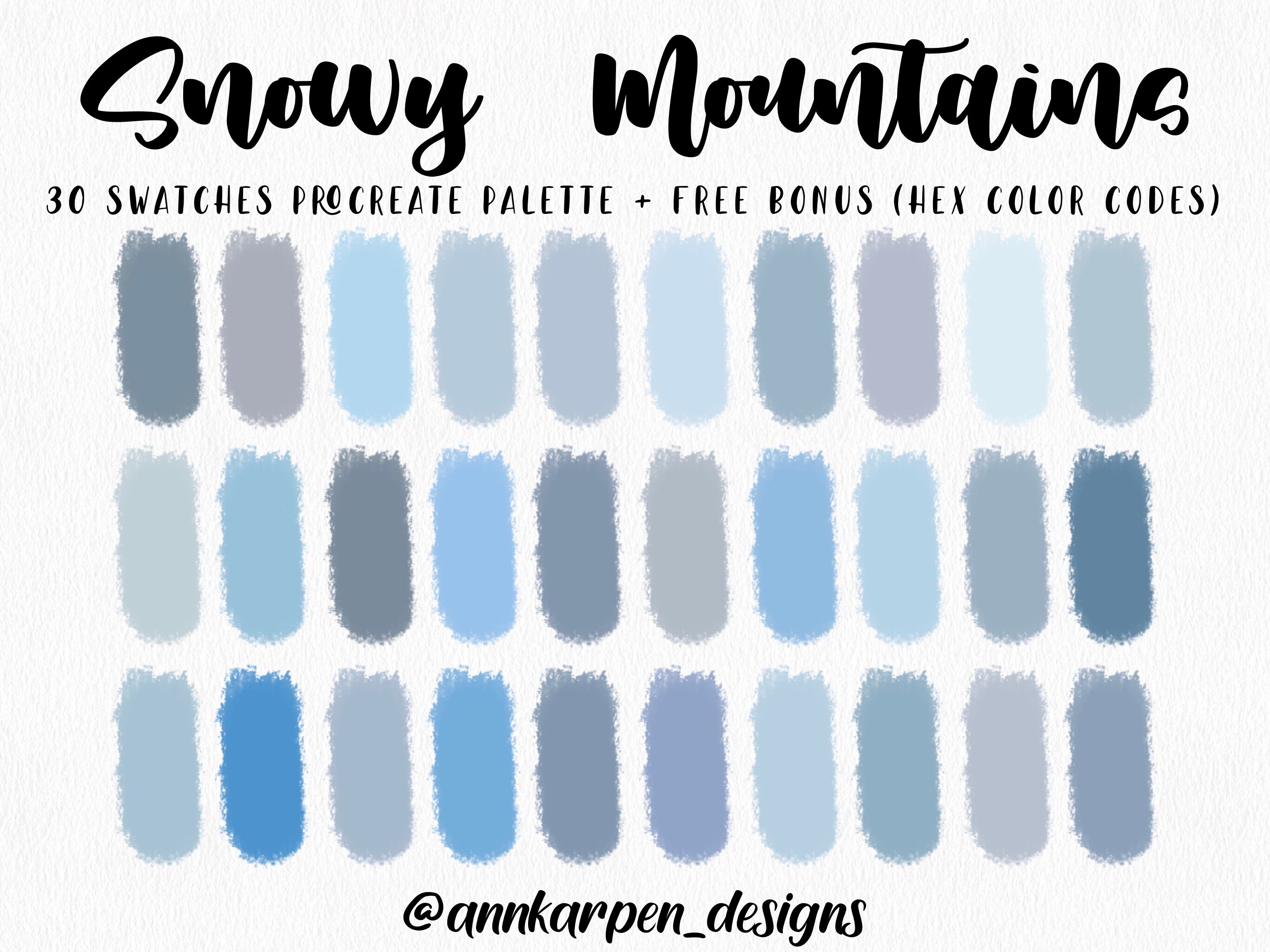 Snowy Mountains Procreate Palette 30 HEX Color Codes Instant