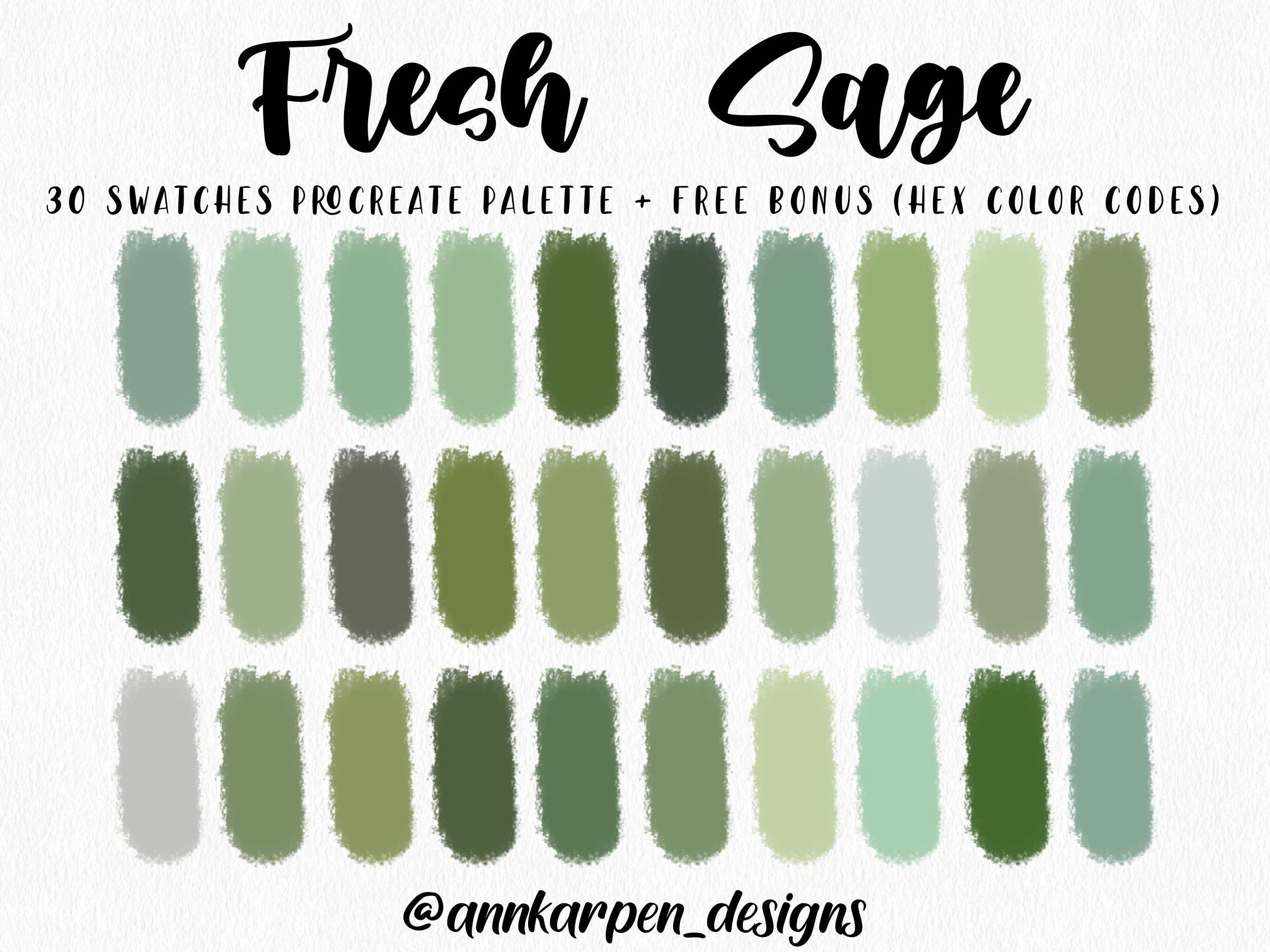 Fresh Sage Procreate Palette, 30 HEX Color Codes, Instant Digital Download,  iPad Pro Art, Green Illustration, Herbs Color Swatches, Assorted