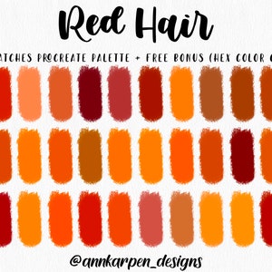 Red Hair Procreate Palette, 30 HEX Color Codes, Instant Digital Download, iPad Pro Beauty Illustration, Portrait Color Swatches, Anime Hair