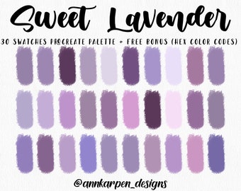 Sweet Lavender Procreate Palette, 30 HEX Color Codes, Instant Digital Download, iPad Pro Art Illustration, Pastel Lilac Color Swatches