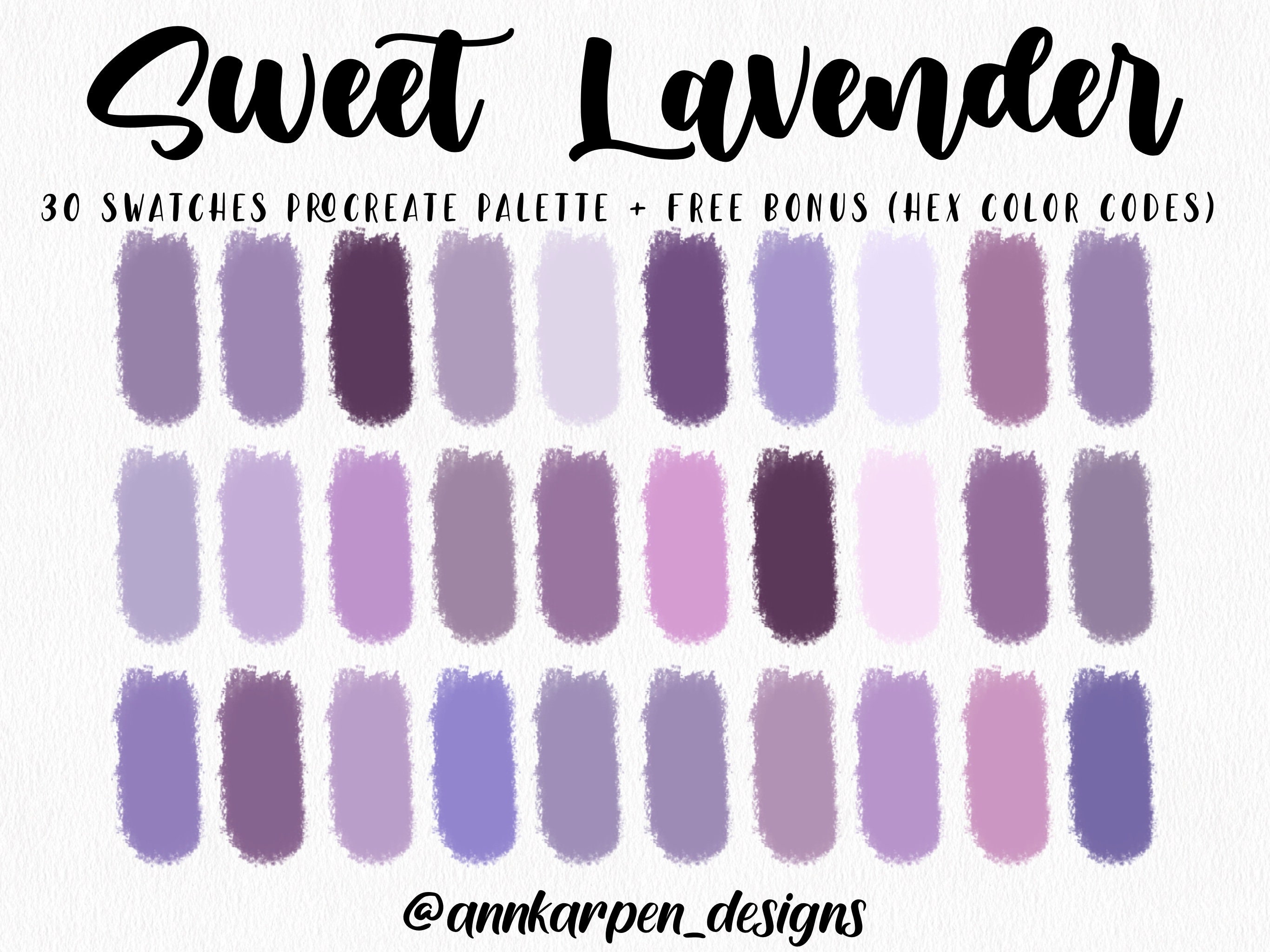 Sweet lavender procreate palette 30 hex color codes instant digital 