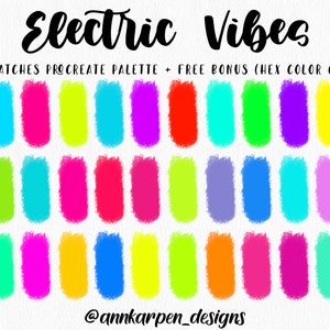 Electric Vibes Procreate Palette, 30 HEX Color Codes, iPad Pro, Vivid Bright Neon Color Swatches, Acid Illustration, Digital Art Palette