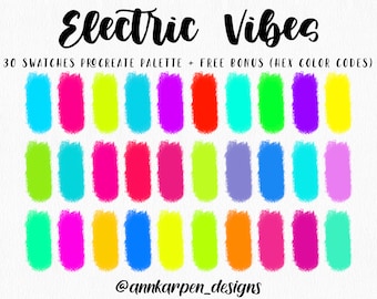 Electric Vibes Procreate Palette, 30 HEX Color Codes, iPad Pro, Vivid Bright Neon Color Swatches, Acid Illustration, Digital Art Palette