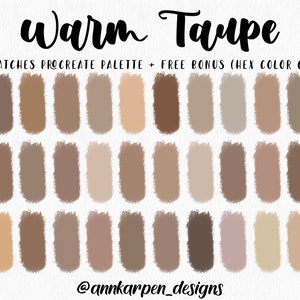 Warm taupe voortplanten-palet, 30 hexadecimale kleurcodes, neutraal kinderdagverblijfthema, goede notities, digitale planner, iPad-illustratie, zachte beige kleuren