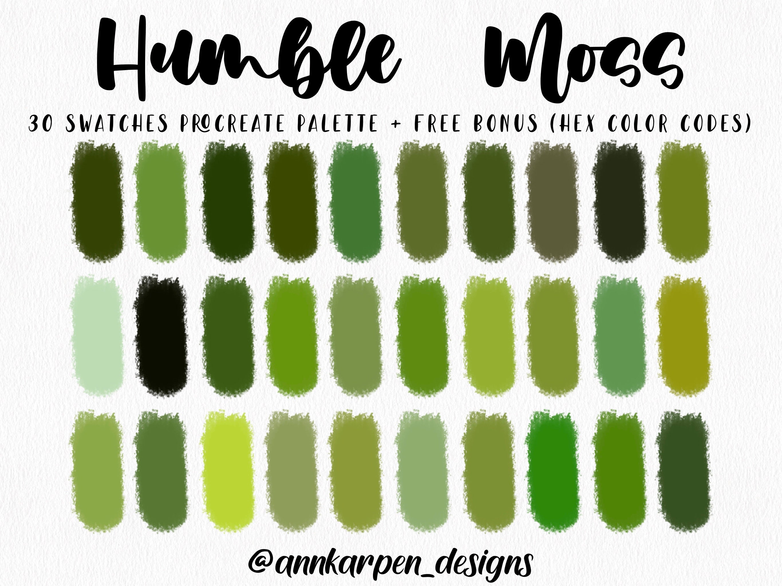 Humble Moss Procreate Palette, 30 HEX Color Codes, Instant Digital
