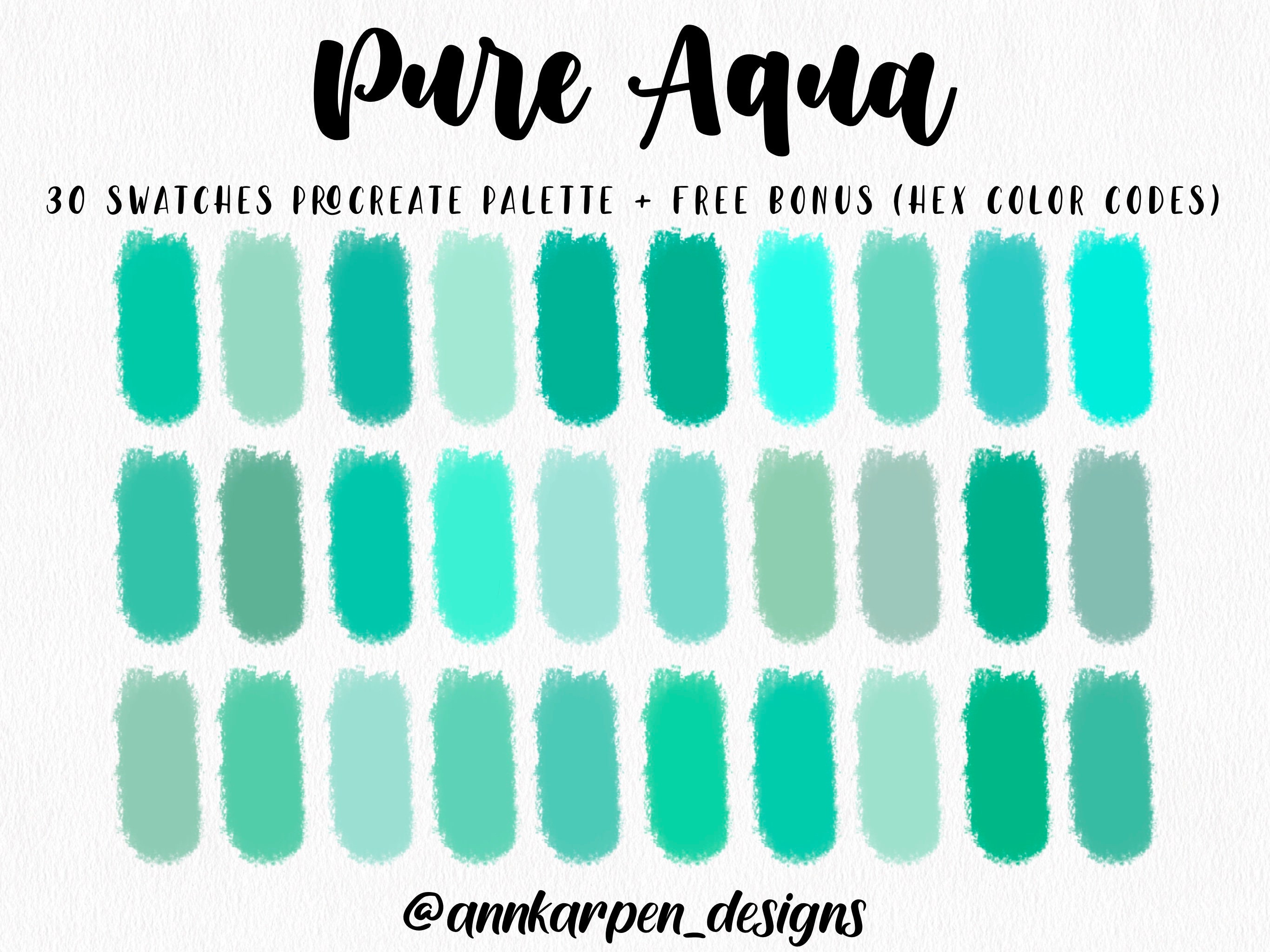 Mint Leaf Procreate Palette, 30 HEX Color Codes, Instant Digital Download,  iPad Pro Art Wedding Illustration, Cool Aqua Green Color Swatches