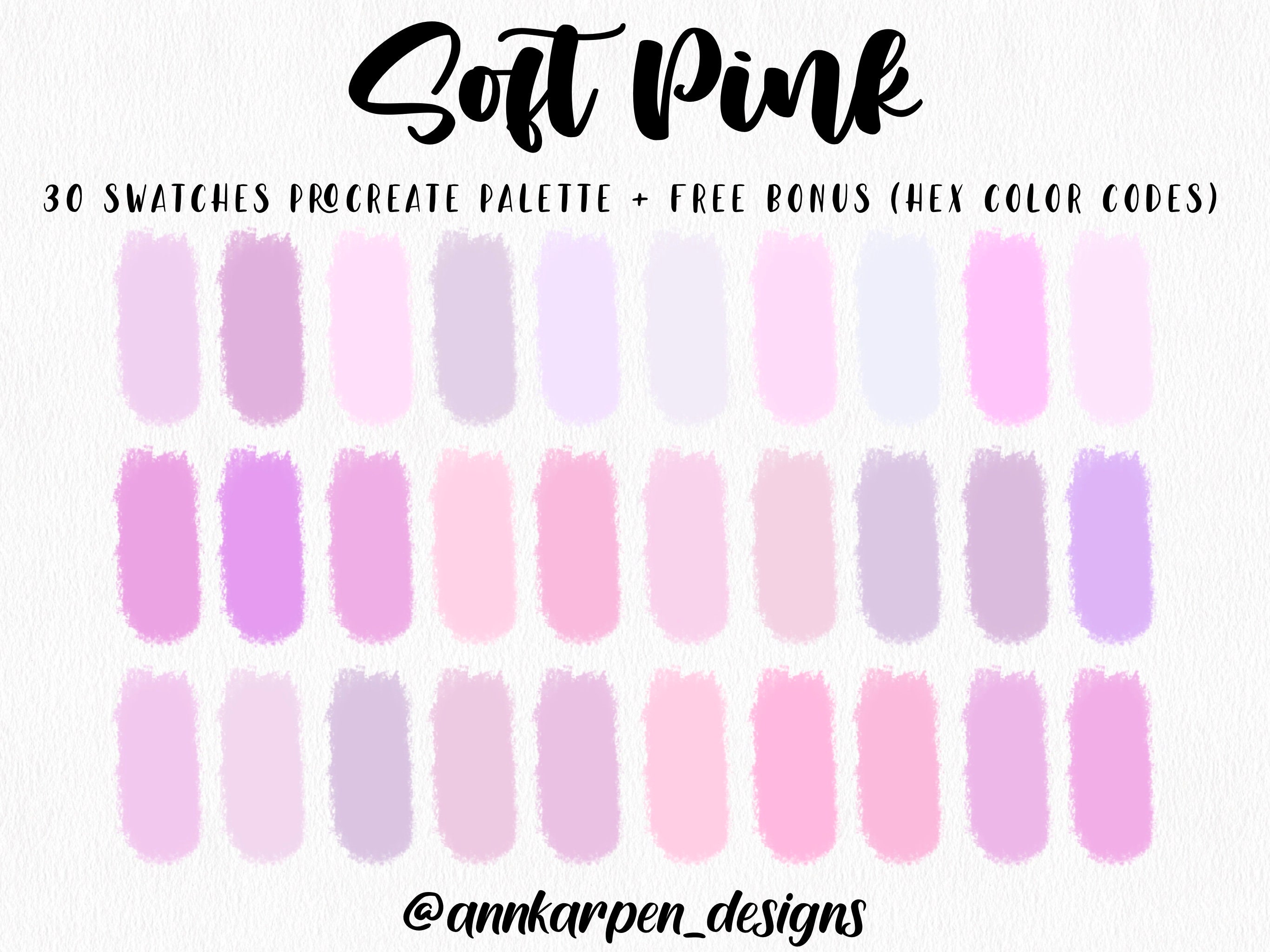 Soft Pink Procreate Palette, 30 HEX Color Codes, Instant Digital ...