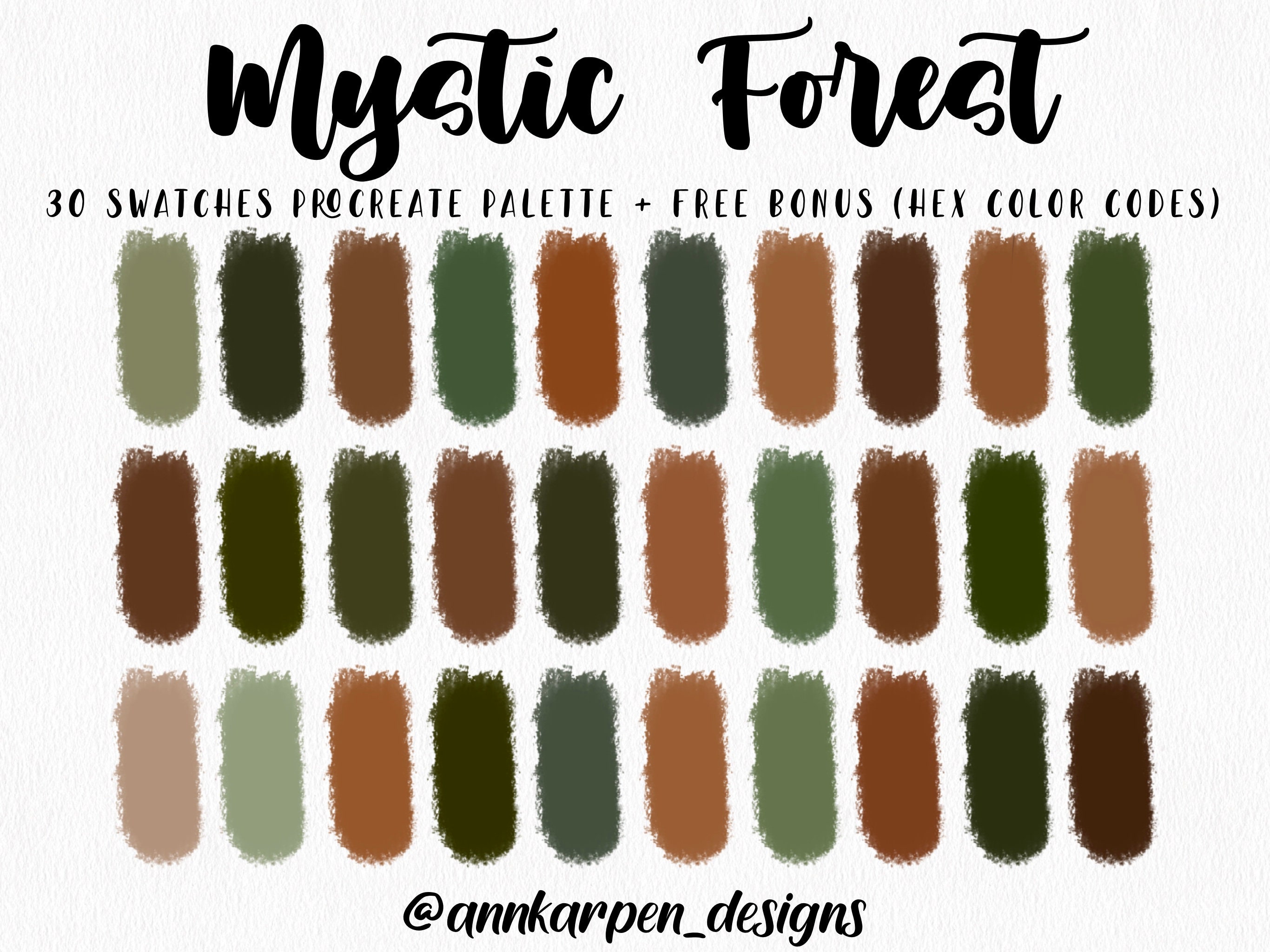 Mystic Forest Procreate Palette, 30 HEX Color Codes, Instant Digital