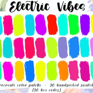 Electric Vibes - Procreate Palette, 30 HEX Codes, iPad Pro, Vivid Bright Neon Color Swatches, Acid Illustration, Digital Art
