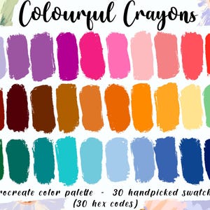 Colourful Crayons Procreate Palette, 30 HEX Color Codes, Good Notes Digital Planner Bold Theme, iPad Art Illustration, Bright Ombre Swatches