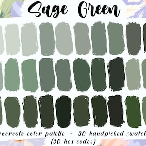 Sage Green - Procreate Palette, 30 HEX Codes, Assorted Dusk Green Swatches, Instant Download, Good Notes, Handpicked Colors, Digital Planner