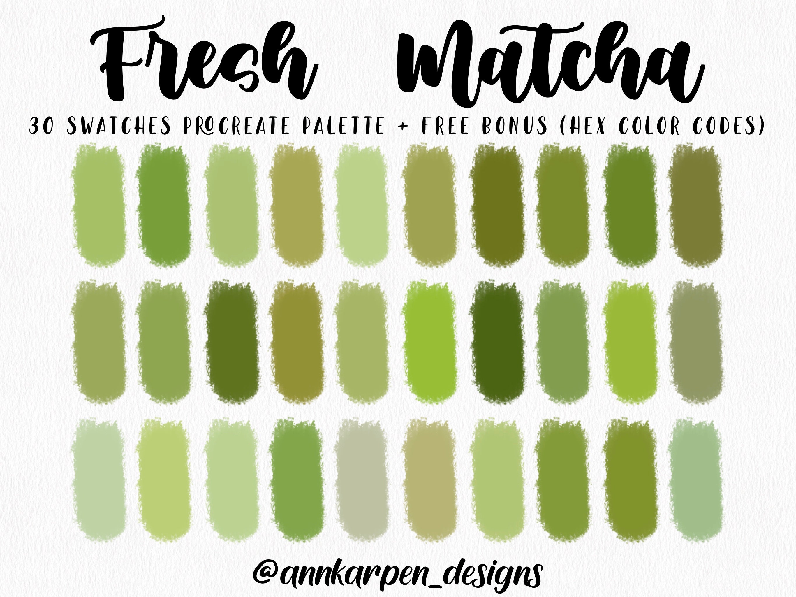 Fresh Matcha Procreate Palette 30 HEX Color Codes Instant Digital 