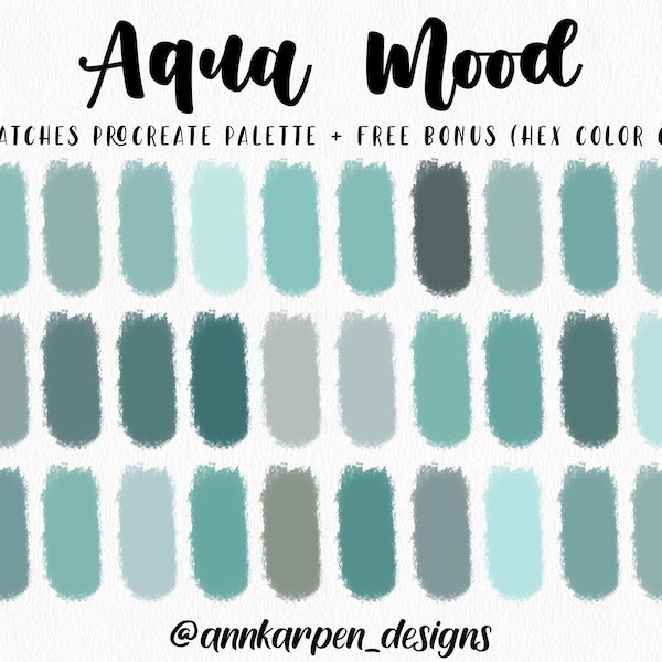 Aqua Mood Procreate Palette, 30 HEX Color Codes, Instant Digital Download, iPad Pro, Green Water Illustration, Teal Blue Color Swatches