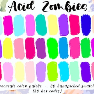 Acid Zombies – paleta Procreate, 30 kodów HEX, dobre notatki, próbki kolorów neonowych, natychmiastowe pobranie, grafika komiksowa