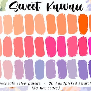 Sweet Kawaii - Procreate Palette, 30 HEX-Codes, gute Notizen, Ombre Digitaler Planer, Sofortiger Download, iPad Pastel Neon Color Swatches, Anime