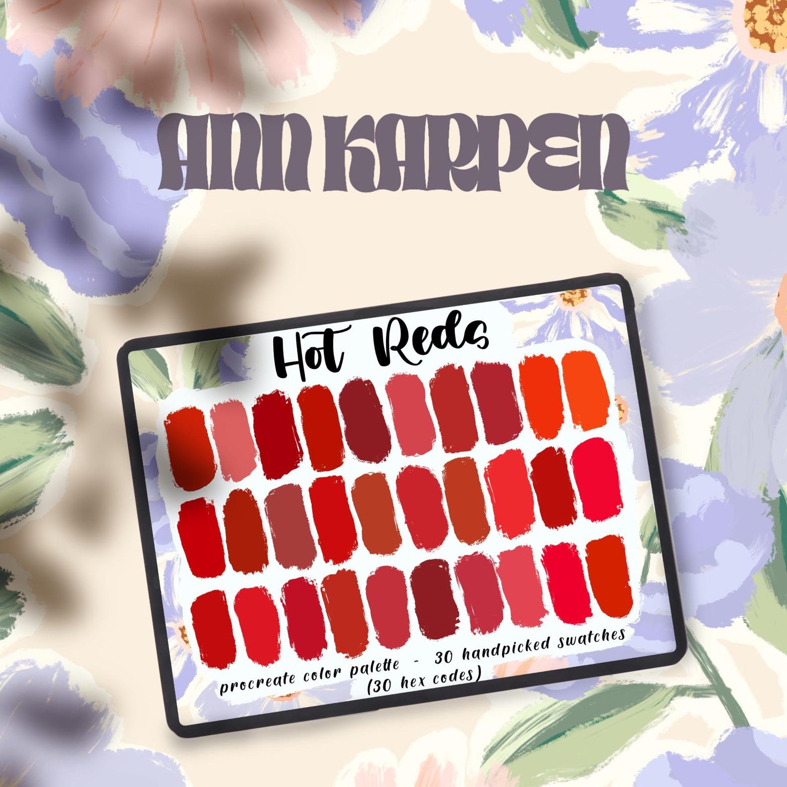 Hot Reds - Procreate Palette, 30 HEX Color Codes, Good Notes, Instant ...