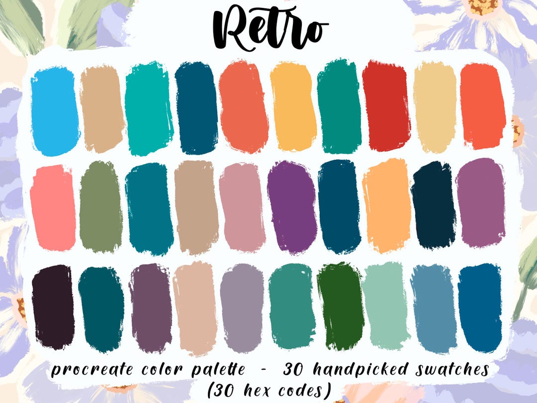 Retro - Procreate Color Palette, 30 HEX Codes, Good Notes, Groovy ...