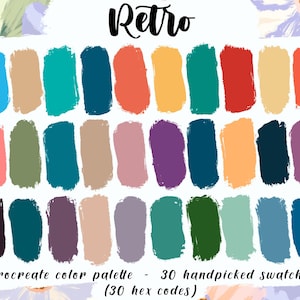 Retro - Procreate Color Palette, 30 HEX Codes, Good Notes, Groovy Digital Planner, Instant Download, iPad Illustration, Assorted Swatches