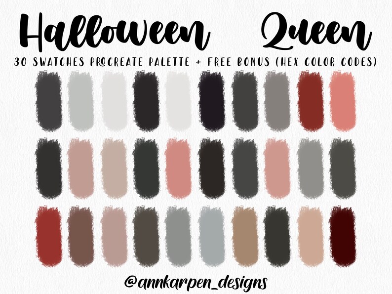 Halloween Queen Procreate Palette, 30 HEX Handpicked Colors, Instant ...
