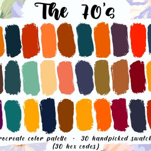 The 70's - Procreate Palette, 30 Hex-Codes, Sofort-Download, iPad Pro, Retro Kunst, Vintage-Farben, verschiedene Farbpaletten, stimmungsvolle Farbtöne